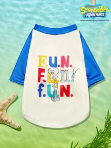 SpongeBob SquarePants | PETSIN 一件印有可爱小蜉蝣和章鱼图案的趣味字母宠物T恤，蓝白配色，柔软透气，亲肤舒适，适合猫狗穿着。 - 彩色 - 查看 1