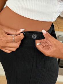SHEIN Black Adjustable Waist Slim-Fit Flared Pants For Pregnant Women, Suitable For Casual Everyday Wear And Commuting. Also Suitable For Spring And Summer. - Black - View 6