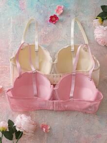FloralLove 2件装粉色蕾丝钢圈文胸 - 彩色 - 查看 2