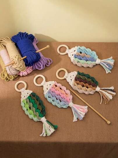 Cirelle 1件套DIY彩虹鱼编织挂毯套装，附教程，彩色鱼编织挂毯创意手工，波西米亚风格，手工装饰挂毯和包包装饰，适合作为情人节礼物、生日礼物、新年礼物。