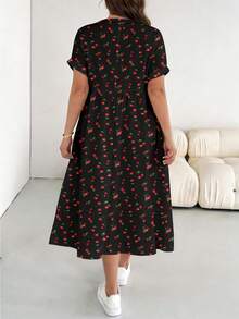 SHEIN CURVE+ Plus Size Summer Casual Cherry Print Dress - Multicolor - View 6