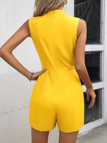 EMERY ROSE Mono de unicolor con cuello para mujer, sin mangas, para uso casual de vacaciones - Amarillo - Ver 2
