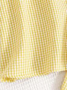 SHEIN LMoss Kids Set de 2 piezas de blusa con cuello redondo y volantes y pantalones casuales y cómodos de color amarillo para niñas preadolescentes - Amarillo - Ver 3