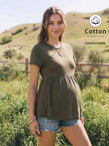 Boho Mama 夏季服装，乡村风，乡村音乐会服装，女士乡村风格，女士乡村服装，孕妇军绿色纯棉基础款T恤，吸湿透气。孕妇纯色圆领短袖荷叶边下摆休闲T恤，孕妇上衣，夏季孕妇装，孕妇套装，纯棉上衣，休闲孕妇装，夏季孕妇上衣，纯棉女装，休闲孕妇连衣裙，孕妇休闲装，纯棉女装，孕妇装，夏季休闲女装，孕妇装，孕妇装，纯棉女装，休闲女装，孕妇上衣，孕妇棉质上衣，产前服装，产后连衣裙，纯棉孕妇装，卡其色孕妇上衣，孕妇装，春夏纯色T恤，田园风女装，纯棉孕妇上衣，休闲孕妇上衣，孕妇T恤，春夏孕妇装 - 軍綠色 - 查看 1