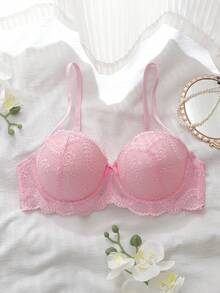 DelicateAllure Áo ngực ren có gọng dành cho nữ, có đệm mút không thể tháo rời, cỡ 1/2. - Hồng - Xem 1