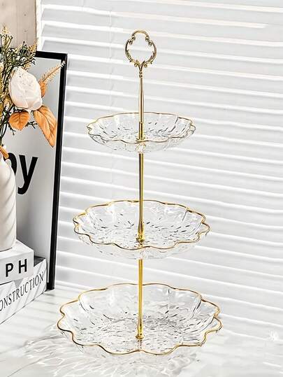 Giá đựng bánh cupcake 2 tầng 3 tầng viền vàng sang trọng họa tiết sóng nước, tháp tráng miệng hình cánh hoa với thanh kim loại, khay nhựa nhiều lớp, thích hợp trang trí Giáng sinh, Lễ Tạ ơn, đám cưới, sinh nhật, tiệc trà, trang trí nhà cửa, vật trang trí trung tâm.