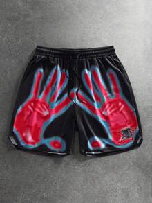 ROMWE MEN Men's Mesh Printed Shorts, Spring/Summer - Black - View 1