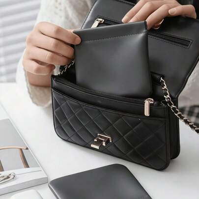 1PC/2Pcs Solid Color Mini Storage Bag, Portable Auto-Clasp PU Leather Travel Organizer, Multi-Functional Bag For Data Cables, Jewelry, Cosmetics, Coins & Small Items, Boho Vibes, Ideal For Home, Travel, Outdoor, Holiday Gifts & Festival Decor