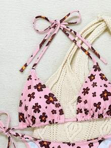 Swim Mod Bộ bikini hai mảnh buộc dây bên hông, họa tiết chấm bi trắng ngẫu nhiên, nền đen, dễ thương dành cho nữ, mùa Xuân/Hè 2026, đồ bơi Zestiva, bikini hoa hồng, bộ bikini hoa, bikini buộc dây bên hông, bikini hoa hồng, bikini màu hồng, trang phục đi nghỉ mát cho nữ. - Nhiều màu - Xem 5