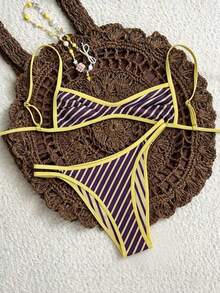 Elavelle 女士随机印花细肩带比基尼套装，春夏款 - 彩色 - 查看 3