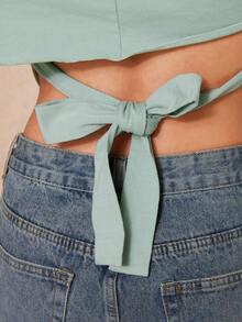 Lumalex 春夏新款棉混纺薄荷绿金属环装饰深V领宽松休闲沙滩罩衫 - 綠色 - 查看 12