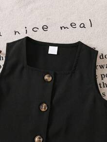 Babygirl Summer Casual Sleeveless Top And Elastic Waist Loose Pants Set - Black - View 4