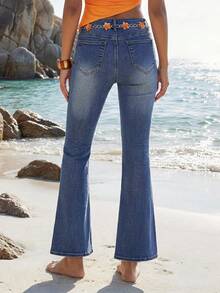 ROMWE Y2K Island Girl Low-Waist Skinny Printed Women's Jeans - Multicolor - View 3