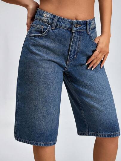 SHEIN Low Waist Washed Denim Jort