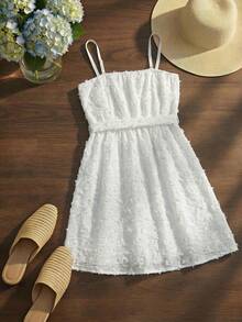 SHEIN Franclia Summer New V-Neck Backless Cinched Waist Sleeveless Strap Vacation Dress For Women - White - View 2