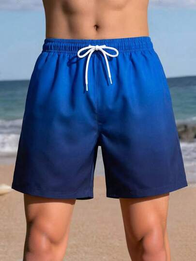 SHEIN Gradient Print Comfortable Personalized Swimwear Shorts For Teenagers, Suitable For Vacation, Pool And Beach