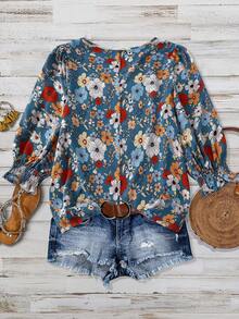 EMERY ROSE Plus Size Women Casual Comfortable Random Floral Print Shirt Floral Blouse Women Country Tops For Women Denim Short Sets For Women Western Romper Summer Outfits For Women Plus Spring Tops For Women Casual Blouse For Women Casual Latest Tops For Women - Multicolor - View 2