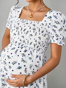 Momance Maternity Elegant Ditsy Floral Slim Fit Blouse - White - View 7