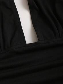 Sweetra Áo croptop xếp ly cổ choker kim loại thời trang, phong cách gothic tối màu đa năng cho kỳ nghỉ hè của phụ nữ. - màu đen - Xem 4