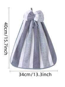 SHEIN 1pccoral Fleece Creative Striped Bow Soft Absorbent Hand Towels With Hanging Loop Dish Cloths Kitchen Towel - Grey - View 2
