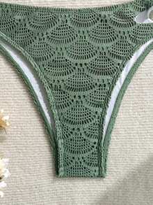 Swim Chiccia 女士橄榄绿串珠单肩吊带性感沙滩度假泳装套装，夏季 - 綠色 - 查看 6