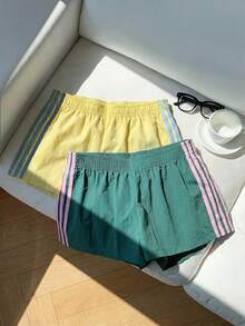 Comfortcana 2pcs Women's Summer Contrast Color Woven Shorts - Pale Yellow - View 7