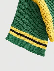 ROMWE Summer Outfits Brazil Color Block Loose Cropped Knit Top - Multicolor - View 4