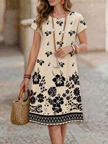 EMERY ROSE Casual Minimalist Floral Print Vacation Style Short Dress For Women, Suitable For Spring/Summer,Casual - Multicolor - View 1