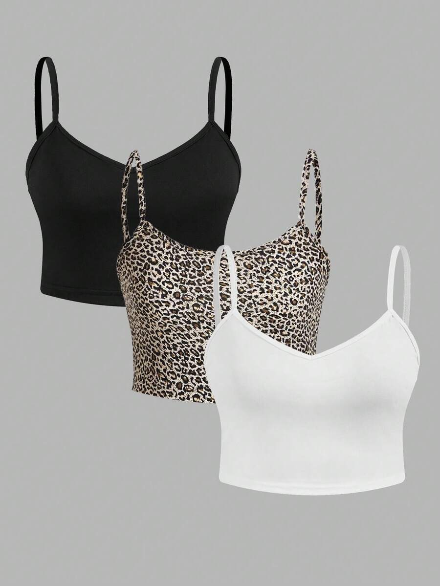 SHEIN EZwear 3件套休闲纯色吊带背心，女士款，适合夏季穿着 - 彩色 - 查看 1