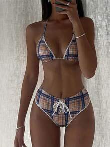 Swim Mod Conjunto de bikini de mujer con estampado de rayas y flores, de moda para la temporada de bodas de primavera/verano - Multicolor - Ver 4