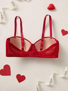 Elorette 1pc Push-Up 1/2 Cup Elegant Floral Print Red Comfortable Daily Wear Bra - Red - View 2