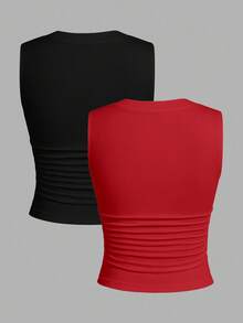 SHEIN EZwear 2pcs/Set Ribbed Removable Padded Camisole For Women,Summer Top - Multicolor - View 2