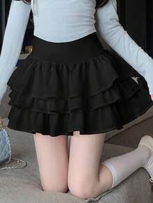 Girlism Váy xếp tầng màu đen cho bé gái tuổi teen, kiểu dáng thường ngày. - màu đen - Xem 5