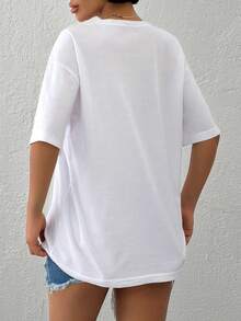 EURMUSE Camiseta feminina branca folgada com bordado de coração – Camiseta casual de manga curta em mistura de algodão, com estampa de coração vermelho, blusa oversized de verão, estilo streetwear minimalista, confortável. - Branco - Ver 2