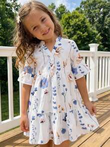 Emery Rose Kids Emery Rose Kids Đầm chiffon cổ đứng họa tiết hoa nhí cho bé gái - trắng - Xem 5