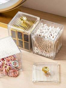 3pcs Plastic Cosmetic Storage Box, Clear Dust-Proof Storage Box With Lid For Storing Q-Tip, Cosmetic Pads, Lipsticks, Hair Ties, Makeup Sponge And Other Beauty Tools,Minimalist Clear Makeup Storage Box For Home - Clear - View 4