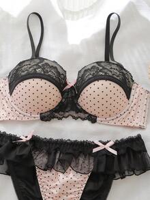 DelicateAllure Prickig mesh patchwork spetsunderklädesset - Multifärgad - Visa 3