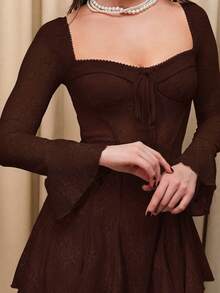 Bris Aura Lace Cup Ruffle Hem Women's Dress - Coffee Brown - View 6
