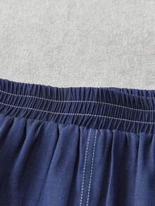 CURVE Conjunto de 2 piezas de camisa y pantalones cortos de aspecto vaquero minimalista casual de primavera temprana para mujer de talla grande - azul real - Ver 7