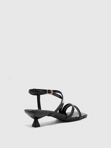 CUCCOO BIZCHIC Giày sandal nữ mùa xuân hè mới màu đen có khóa kim loại, mũi vuông, hở mũi, cao gót, gót mỏng kiểu Pháp, phối cùng váy. - màu đen - Xem 6