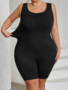 SHEIN CURVE+ 大码女士无缝塑身衣，胸部和臀部提拉 - 腹部、腰部和大腿塑形连体衣，曲线加大码，Hoho Vacation沙滩装/沙滩裙/沙滩度假装/沙滩必备/毕业典礼/下午茶派对礼服 - 黑色 - 查看 7