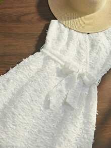 SHEIN Franclia Summer New V-Neck Backless Cinched Waist Sleeveless Strap Vacation Dress For Women - White - View 5