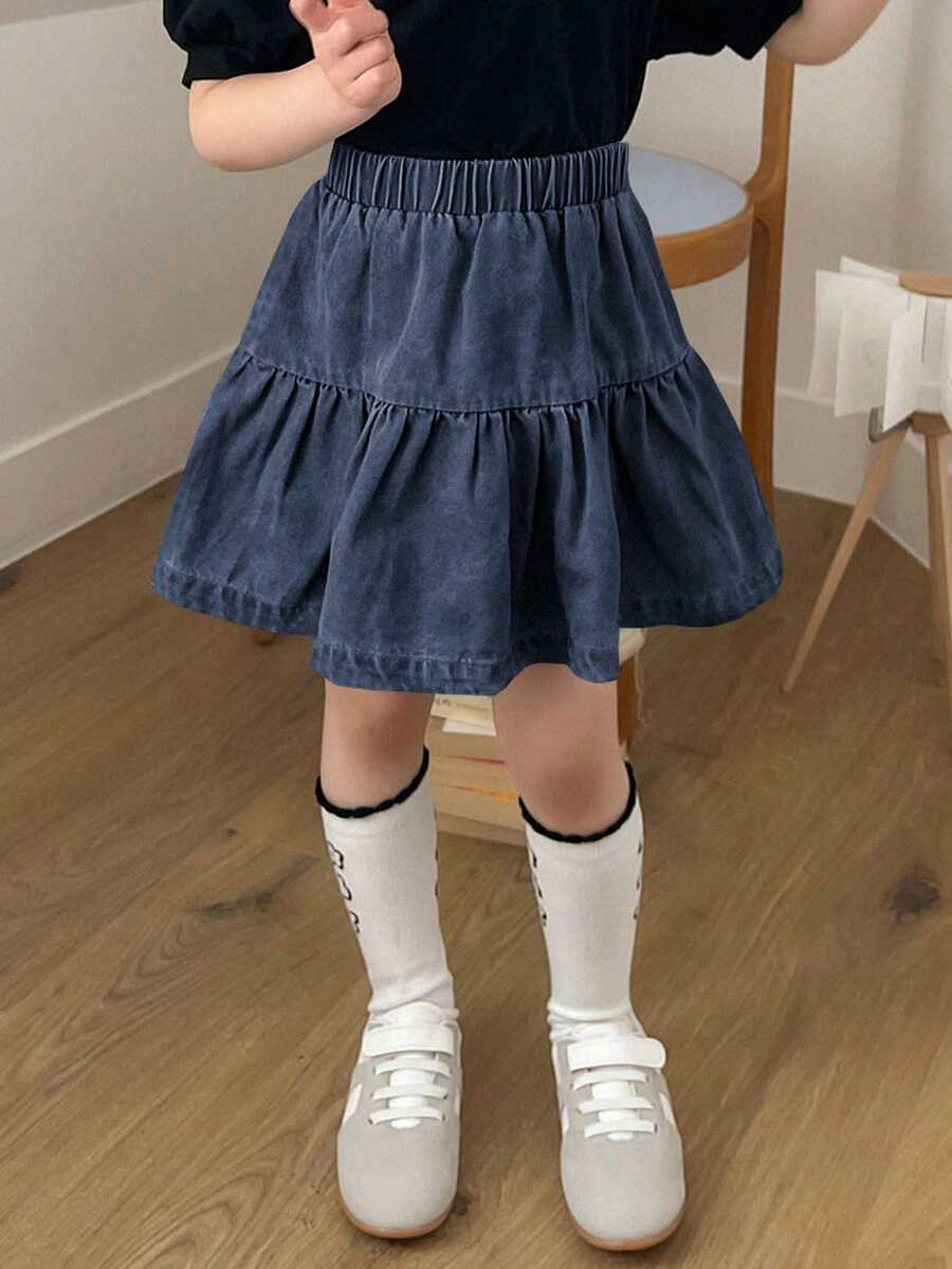 Dazy Kids 少女休闲弹力腰牛仔裙夏季 - 深色水洗藍 - 查看 1