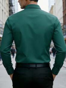 Manfinity Mode Kemeja Lengan Panjang Kasual Pria, Formal - Dark Green - View 2
