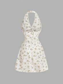 SHEIN MOD 纽扣装饰V领迷你碎花连衣裙 - 彩色 - 查看 5