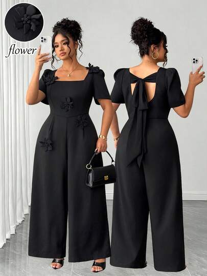 SHEIN Elenzya Büyük Beden Tulum, Şık ve Zarif, Belden Vücuda Oturan Kare Yaka Tasarımı, Zayıflatıcı Etki, Buluşmalar, İşe Gidip Gelmek İçin Uygun, Şık ve Zarif, Toplantılar İçin Uygun