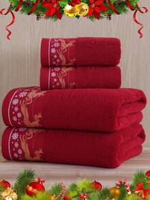 3 Buah Handuk Kamar Mandi Katun Murni 100% Berbentuk Lingkaran Warna Polos / Atau Set Handuk Praktis - Merah - View 5