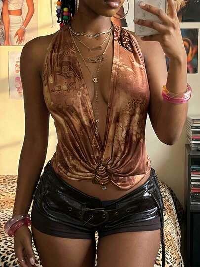 EgrlEra Y2K Tropical Print Retro Vacation Style Women Tank Top