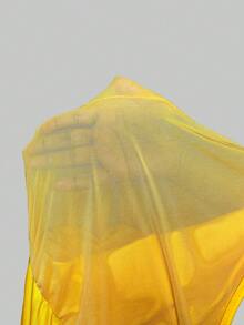 Maweii Vestido elegante de talla grande con cuello de halter, drapeado de malla y cintura anudada - Amarillo - Ver 6