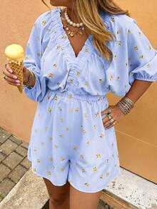 Weeklong Damen Große Größen Fruchtmuster Elastischer V-Ausschnitt Taillierter Ärmellos A-Linie Lässig Jumpsuit, geeignet für Frühling/Sommer - Verschiedenfarbig - Übersicht 6